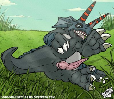 Triceramon
art by SMASHED
Keywords: anime;digimon;dinosaur;ceratopsid;triceratops;triceramon;male;feral;solo;penis;presenting;SMASHED