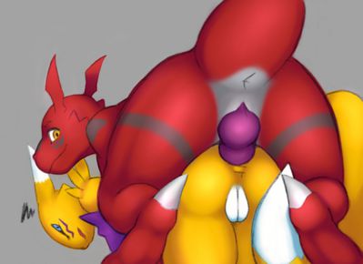 Renamon and Guilmon
art by soapmonster
Keywords: anime;digimon;dragon;guilmon;male;furry;canine;fox;renamon;female;anthro;M/F;penis;vagina;from_behind;anal;soapmonster