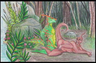 Dinos Mating
art by solarlay
Keywords: dinosaur;hadrosaur;parasaurolophus;male;female;anthro;breasts;M/F;from_behind;penis;vaginal_penetration;solarlay