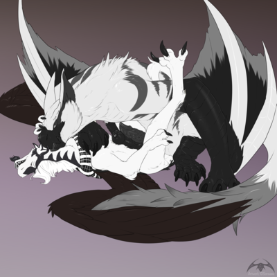 Arashiin and Laestir Mating
art by sonsasu
Keywords: videogame;monster_hunter;dragon;wyvern;nargacuga;male;feral;anthro;M/M;penis;missionary;masturbation;sonsasu