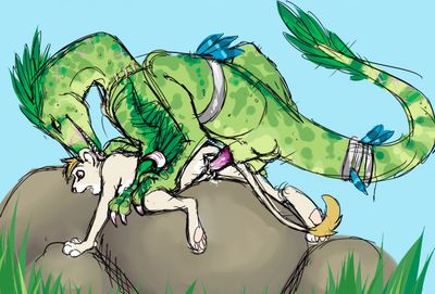 Green Makes Good Camoflage
art by sorambit
Keywords: dinosaur;theropod;raptor;furry;feline;male;female;anthro;breasts;M/F;from_behind;penis;vaginal_penetration;spooge;sorambit