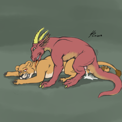 Dragon Mounts A Lioness
art by soul-gryph
Keywords: dragon;furry;feline;lioness;male;female;feral;M/F;penis;from_behind;vaginal_penetration;spooge;soul-gryph