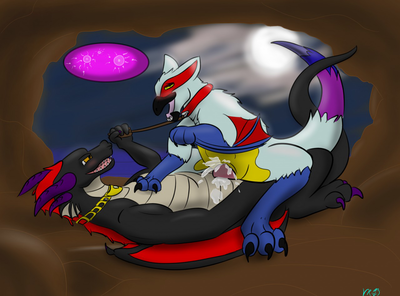 Vreta and Vashintari Mating
art by spartanthedragon
Keywords: videogame;monster_hunter;dragon;dragoness;wyvern;nargacuga;male;female;feral;M/F;bondage;penis;cowgirl;vaginal_penetration;spooge;spartanthedragon