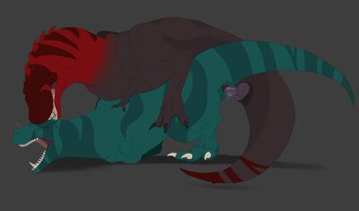 Primal Urges (Fang)
art by spicydrag0n
Keywords: cartoon;primal;fang;dinosaur;theropod;tyrannosaurus_rex;trex;male;female;feral;M/F;penis;from_behind;cloacal_penetration;orgasm;ejaculation;spooge;spicydrag0n