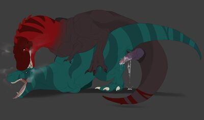 Primal Urges 2 (Fang)
art by spicydrag0n
Keywords: primal;fang;dinosaur;theropod;tyrannosaurus_rex;trex;male;female;feral;M/F;penis;cloaca;suggestive;spooge;spicydrag0n