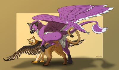 Gwen x Brikan
art by spihanor
Keywords: gryphon;male;female;feral;M/F;penis;from_behind;vaginal_penetration;spihanor