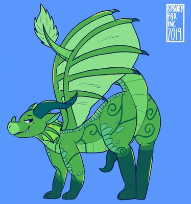 Tail Lifting (Wings_of_Fire)
art by spookyfoxinc
Keywords: wings_of_fire;rainwing;leafwing;hybrid;dragon;male;feral;solo;penis;presenting;spookyfoxinc