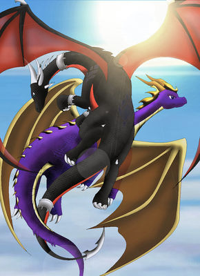 Spyro and Cynder
art by Helen91
Keywords: videogame;spyro_the_dragon;dragon;dragoness;male;female;spyro;cynder;anthro;non-adult;Helen91