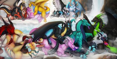 Hot Company
art by staffkira2891 and mifa
Keywords: dragon;dragoness;male;female;feral;M/F;orgy;penis;vagina;missionary;from_behind;oral;vaginal_penetration;spooge;staffkira2891;mifa