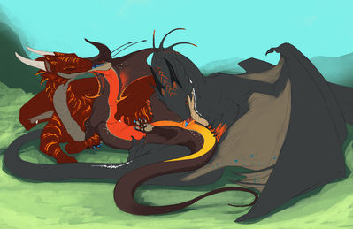 Sharing is Caring
art by stardragon102 and flamespitter
Keywords: dragon;dragoness;male;female;feral;M/F;threeway;cloaca;oral;cloaca_penetration;stardragon102;flamespitter