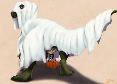 Charlie's Halloween
art by stardragon102
Keywords: jurassic_world;dinosaur;theropod;raptor;deinonychus;charlie;female;feral;solo;cloaca;suggestive;holiday;stardragon102