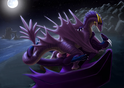 Moonlight Delight
art by stardragon102
Keywords: dragon;wyvern;male;feral;M/M;penis;missionary;anal;spooge;stardragon102