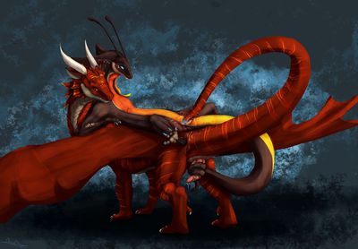 Raja and Star Tailplay
art by stardragon102
Keywords: dragon;dragoness;male;female;feral;M/F;penis;cloaca;tailplay;cloacal_penetration;masturbation;spooge;stardragon102