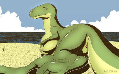 TRex on the Beach
art by spottythecheetah
Keywords: dinosaur;theropod;tyrannosaurus_rex;trex;female;anthro;breasts;solo;vagina;beach;spottythecheetah