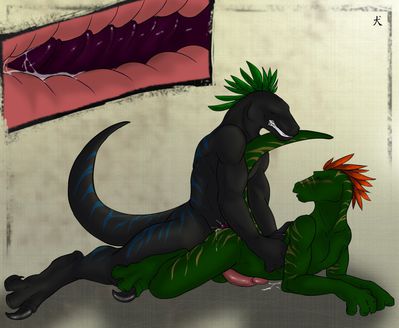 Kirish1
art by straydog
Keywords: dinosaur;theropod;raptor;male;anthro;M/M;penis;anal;from_behind;internal;spooge;straydog