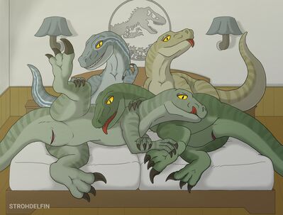 The Raptor Squad Is Waiting
art by strohdelfin
Keywords: jurassic_world;echo;delta;charlie;blue;dinosaur;theropod;raptor;deinonychus;female;feral;solo;cloaca;suggestive;strohdelfin 