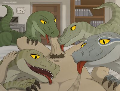 The Raptor Squad Is Waiting 3
art by strohdelfin
Keywords: beast;jurassic_world;echo;delta;charlie;blue;dinosaur;theropod;raptor;deinonychus;female;feral;human;man;male;M/F;penis;oral;spooge;strohdelfin