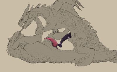 Allosaur x Dragon
art by svevato
Keywords: dinosaur;theropod;allosaurus;dragon;male;feral;M/M;penis;missionary;suggestive;spooge;svevato