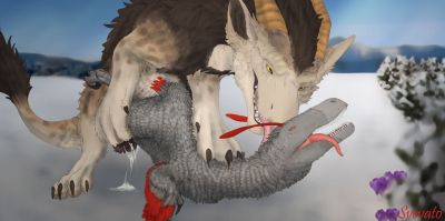 Felkin and Raptor
art by svevato
Keywords: felkin;dinosaur;theropod;raptor;male;female;feral;M/F;penis;from_behind;suggestive;spooge;svevato