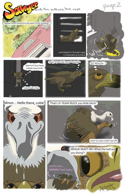 Sawyer and the Vulture Love Nest 2
art by haliaeetus or moisteaglevent
Keywords: comic;eagle;vulture;male;feral;M/M;cloaca;from_behind;haliaeetus;MoistEagleVent