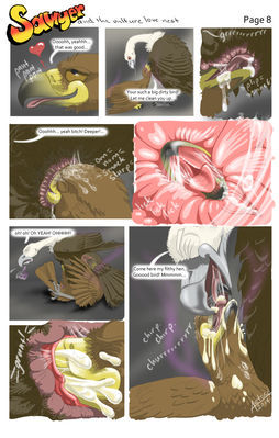 Sawyer and the Vulture Love Nest 8
art by haliaeetus or moisteaglevent
Keywords: comic;eagle;vulture;male;feral;M/M;cloaca;oral;internal;closeup;spooge;haliaeetus;MoistEagleVent