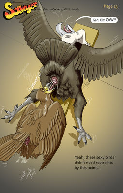 Sawyer and the Vulture Love Nest 13
art by haliaeetus or moisteaglevent
Keywords: comic;eagle;vulture;male;feral;M/M;cloaca;closeup;spooge;haliaeetus;MoistEagleVent
