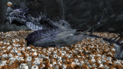 Sweetroll Hoard
unknown creator
Keywords: videogame;skyrim;dragon;wyvern;feral;solo;hoard;humor;cgi;non-adult