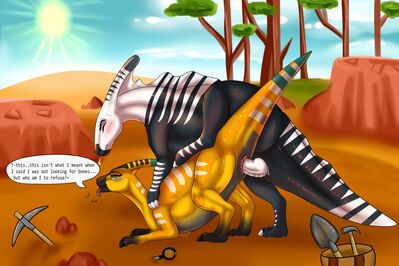 Looking For Bones
art by sylvertears
Keywords: dinosaur;hadrosaur;parasaurolophus;male;female;feral;M/F;penis;from_behind;cloacal_penetration;sylvertears