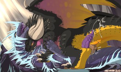 Nergigante and Velkhana
art by syntex
Keywords: videogame;monster_hunter;dragon;dragoness;male;female;feral;M/M;penis;missionary;anal;ejaculation;spooge;syntex