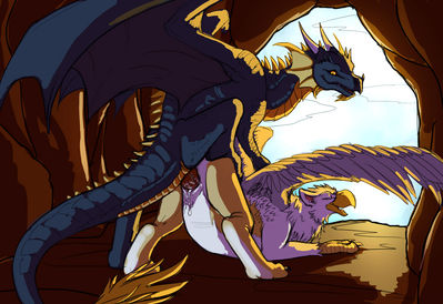 Dragon Mounts A Gryphon
art by syrinoth
Keywords: dragon;gryphon;male;female;feral;M/F;penis;from_behind;vaginal_penetration;spooge;syrinoth