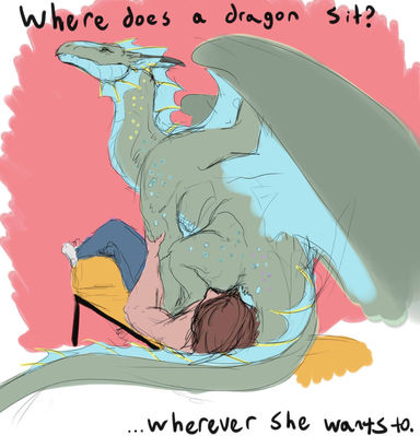 Where Does A Dragoness Sit?
art by syrinoth
Keywords: beast;dragoness;female;feral;human;man;male;M/F;oral;suggestive;syrinoth