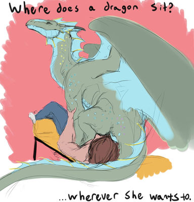 Nixi Sits
art by syrinoth
Keywords: beast;dragoness;female;feral;human;man;male;M/F;reverse_cowgirl;suggestive;syrinoth