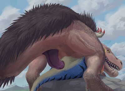 Anjanath x Velocidrome
art by t-ace_juice
Keywords: videogame;monster_hunter;anjanath;velocidrome;bird_wyvern;dinosaur;theropod;tyrannosaurus_rex;trex;male;female;feral;M/F;penis;missionary;cloacal_penetration;spooge;t-ace_juice