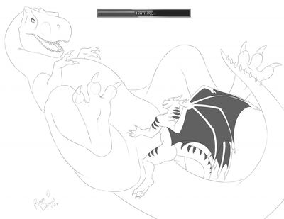 Taming a Rex (Female)
art by yaroul
Keywords: videogame;ark_survival_evolved;dinosaur;tyrannosaurus_rex;trex;female;feral;dragon;anthro;M/F;missionary;yaroul
