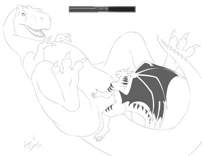 Taming a Rex (Female)
art by yaroul
Keywords: videogame;ark_survival_evolved;dinosaur;tyrannosaurus_rex;trex;female;feral;dragon;anthro;M/F;missionary;yaroul