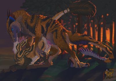 Raptor and Oviraptor
art by takami~
Keywords: dinosaur;theropod;raptor;oviraptor;male;female;feral;M/F;penis;from_behind;vaginal_penetration;spooge;takami~