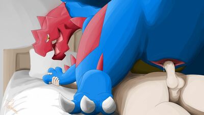 Druddigon x Human
art by talmian
Keywords: beast;anime;pokemon;dragoness;druddigon;female;anthro;human;man;male;M/F;penis;cowgirl;cloacal_penetration;spooge;talmian