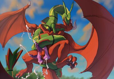 Rayquaza Riding
art by tenebscuro
Keywords: anime;pokemon;rayquaza;dragon;male;feral;M/M;penis;hemipenis;cowgirl;masturbation;ejaculation;spooge;tenebscuro