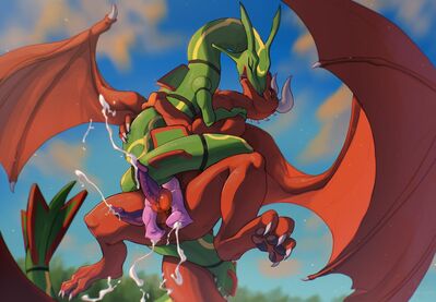 Rayquaza Riding
art by tenebscuro
Keywords: anime;pokemon;rayquaza;dragon;male;feral;M/M;penis;hemipenis;cowgirl;masturbation;ejaculation;spooge;tenebscuro