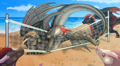 Beach Accident
art by thandor
Keywords: dragon;dragoness;male;female;feral;solo;suggestive;beach;thandor