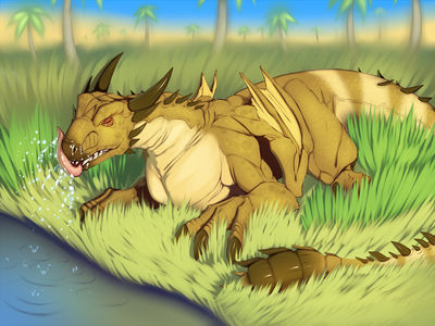 Thirsty Dragon
art by thefuckingdevil
Keywords: dragon;feral;solo;non-adult;thefuckingdevil