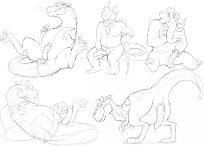 Project Geeker Sketches
art by thegreatmatsutzu
Keywords: cartoon;project_geeker;dinosaur;ceratopsid;theropod;tyrannosaurus_rex;trex;noah;furry;elephant;male;anthro;solo;penis;masturbation;dildo;anal;thegreatmatsutzu