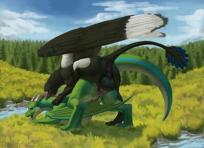 Obby and Osuros
art by thejoyfuldragon
Keywords: dragon;gryphon;male;feral;M/M;penis;from_behind;anal;spooge;thejoyfuldragon