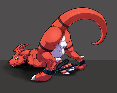 Guilmon Bound
art by the_secret_cave
Keywords: anime;digimon;dragon;guilmon;male;anthro;solo;penis;bondage;the_secret_cave