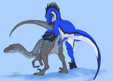 Nargus and Blue
art by theshadowcheetah
Keywords: jurassic_world;dinosaur;theropod;raptor;deinonychus;blue;male;female;feral;M/F;penis;from_behind;vaginal_penetration;theshadowcheetah