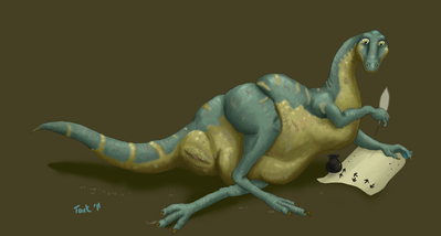 Dinotopia
art by tiarhlu
Keywords: dinotopia;dinosaur;theropod;troodon;zippo;male;feral;anthro;solo;cloaca;tiarhlu