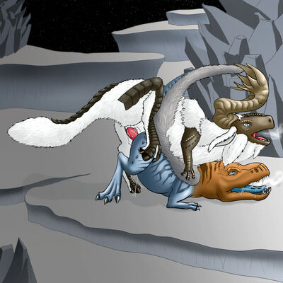 Banbaro and Anjanath Mating
art by tinyterrible
Keywords: videogame;monster_hunter;banbaro;anjanath;dragon;dinosaur;theropod;tyrannosaurus_rex;trex;male;female;feral;M/F;penis;from_behind;suggestive;spooge;tinyterrible