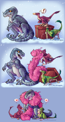 Tis The Season
art by kirawra
Keywords: dinosaur;theropod;raptor;feral;humor;holiday;non-adult;kirawra