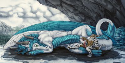 Itaris and Wiru
art by tochka
Keywords: dragon;male;anthro;dragoness;female;feral;M/F;penis;vagina;suggestive;spread;spooge;tochka