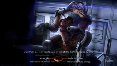 Grunt
art by todex
Keywords: videogame;mass_effect;krogan;grunt;male;anthro;solo;penis;masturbation;humor;todex